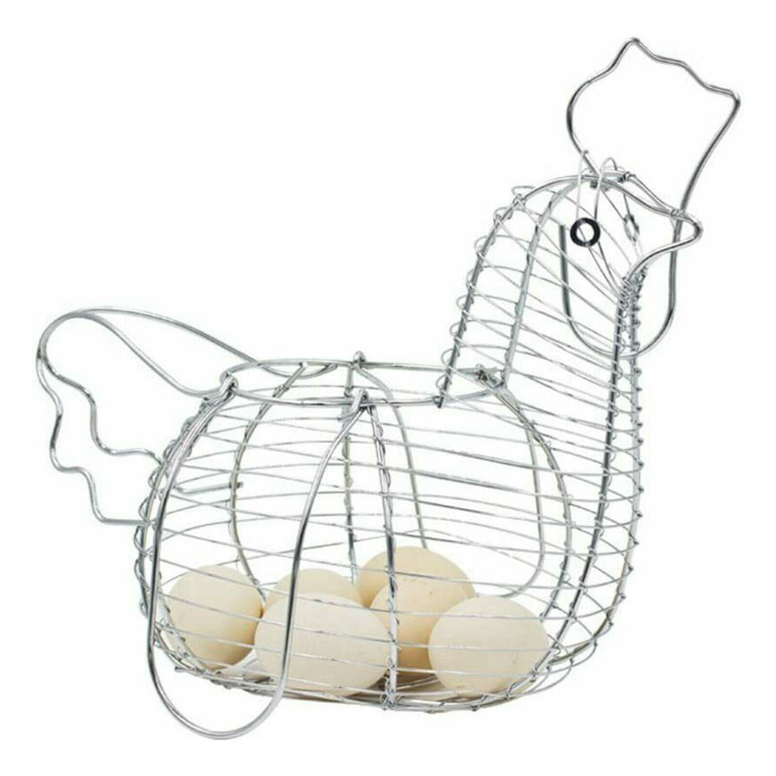 Chrome Plated Chicken Shaped Iron Wire Egg Storage Basket Rack Easily Accessible