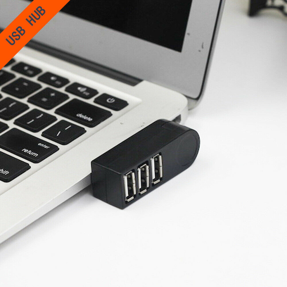 USB 2.0 Mini 3-Port Rotary Splitter Adapter Hub For PC Laptop Notebook Black