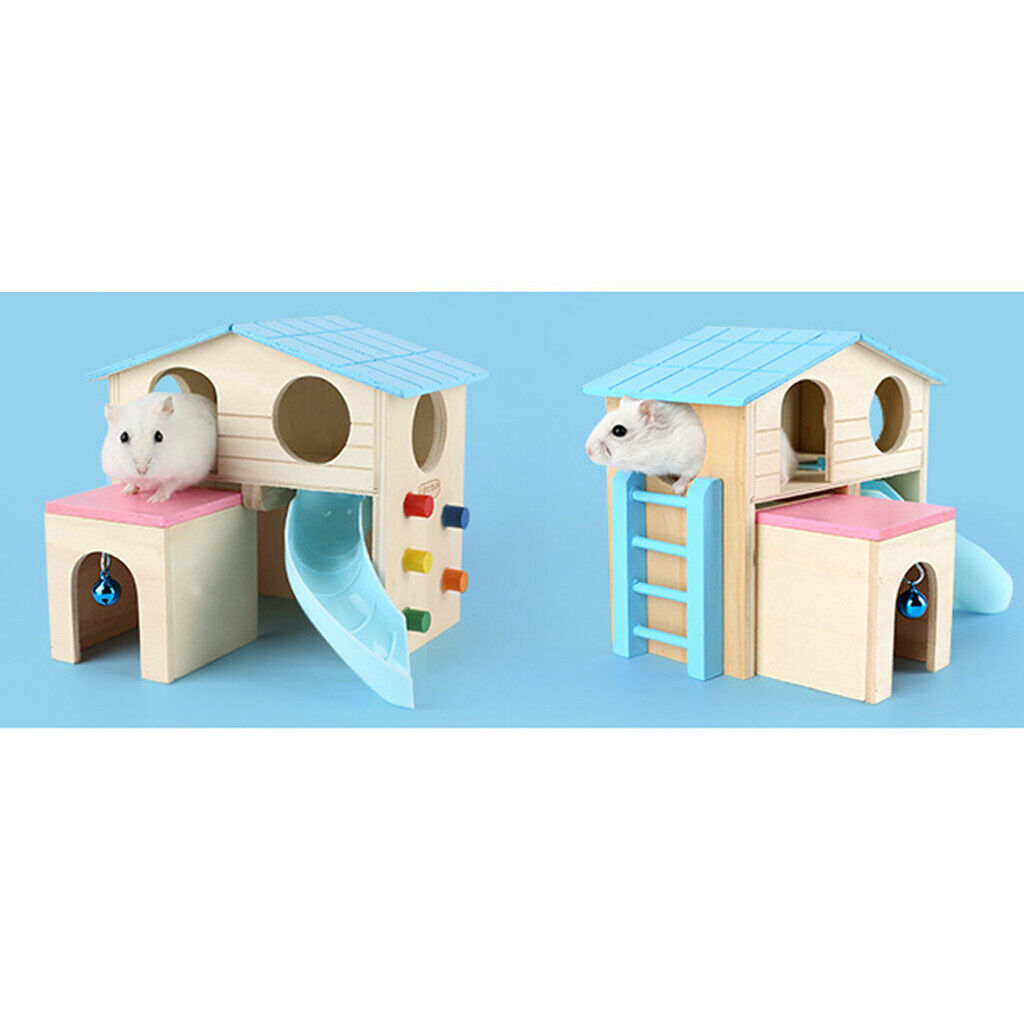 Hamster House Two Layers Design, Wooden House for Hamsters Small Animal Hideout