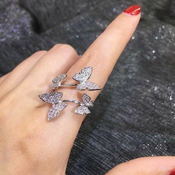 Rings Butterfly Crystal Rhinestone Adjustable Open Ring For Women Girls