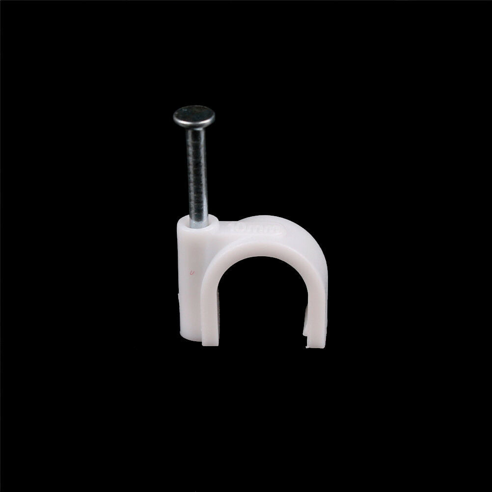 100pcs White 10mm Dia Electric RG6 Coax Cable Circle Nail Clips Fasteners .l8