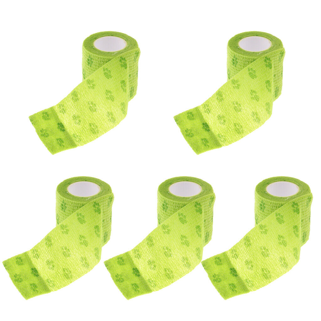5 Pieces Non Woven Pet Dog and Cat Wound Self Adhesive Bandage Tape Green L