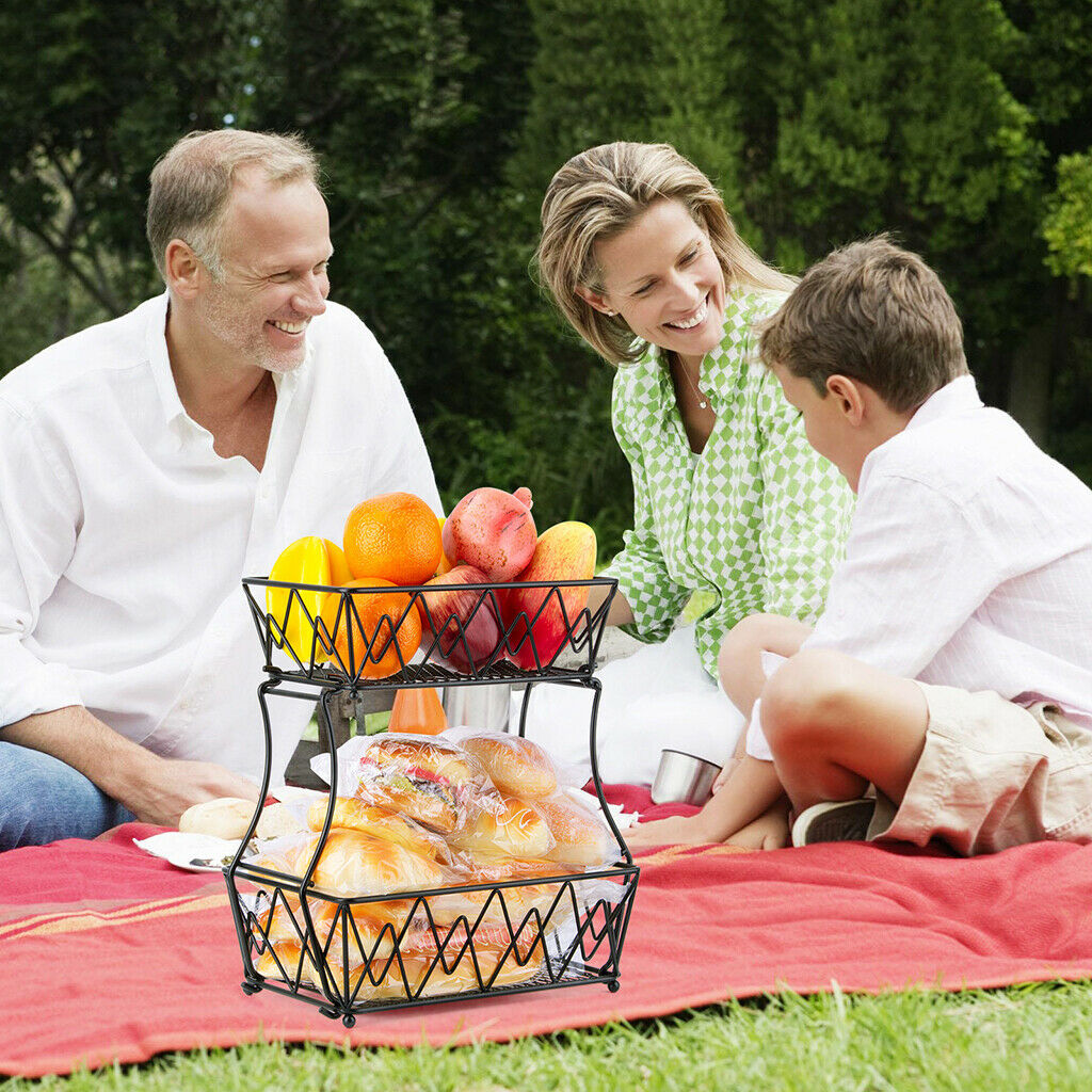 Detachable 2-Tier Fruit Basket Fruit Holder Kitchen Stand for Fruits Black