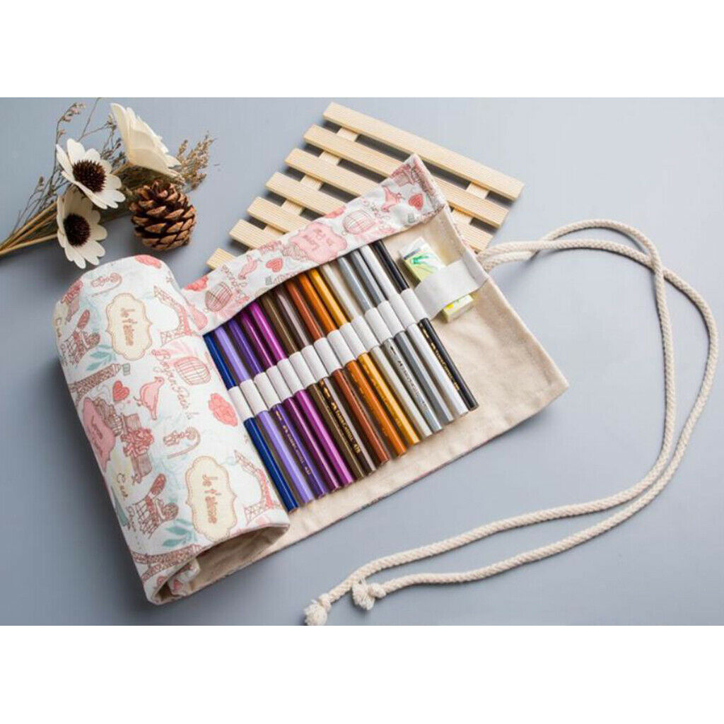 36 holes canvas roll up pencil bag pen holder holder brush