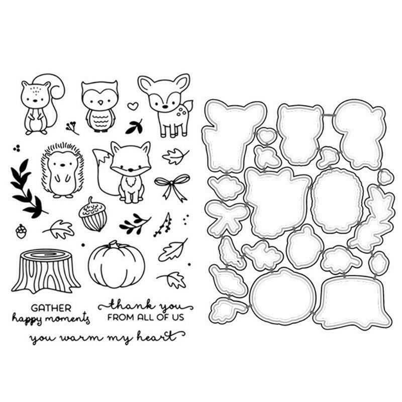 Cute Cartoon Animals Metal Cutting Dies And Clear Stamp Set For DIY
