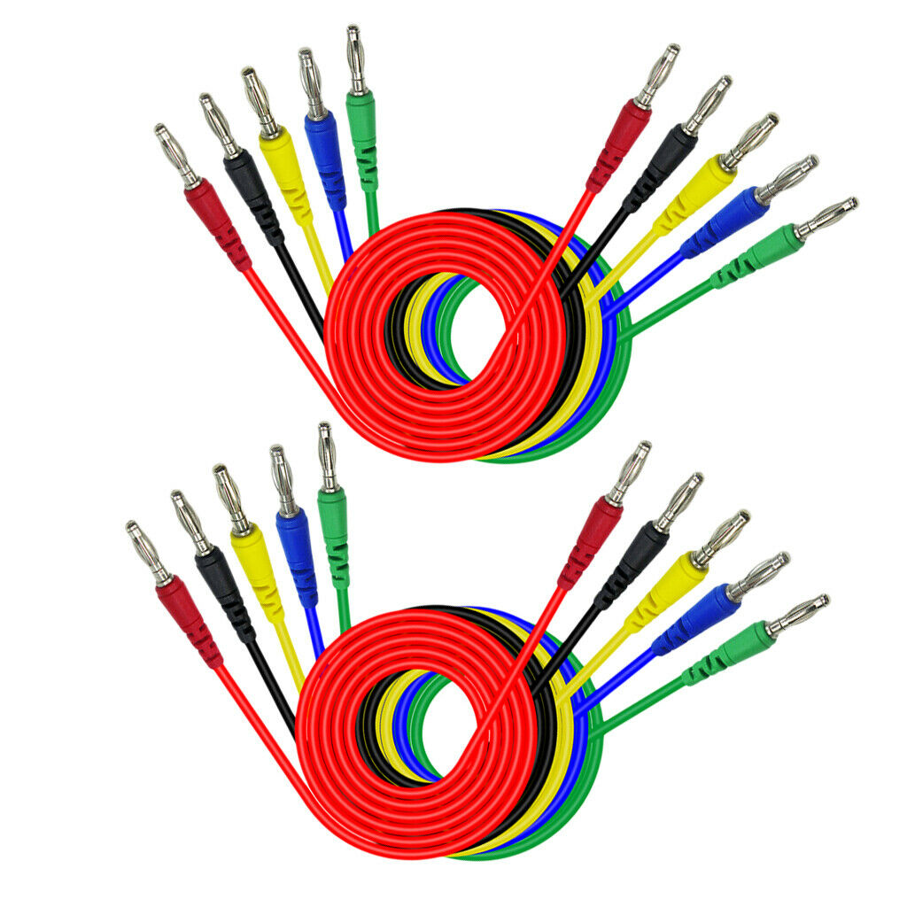 Set of 10, 4mm Banana Plug Silicone Test Cable Testing Wire f/ Multimeter 1M