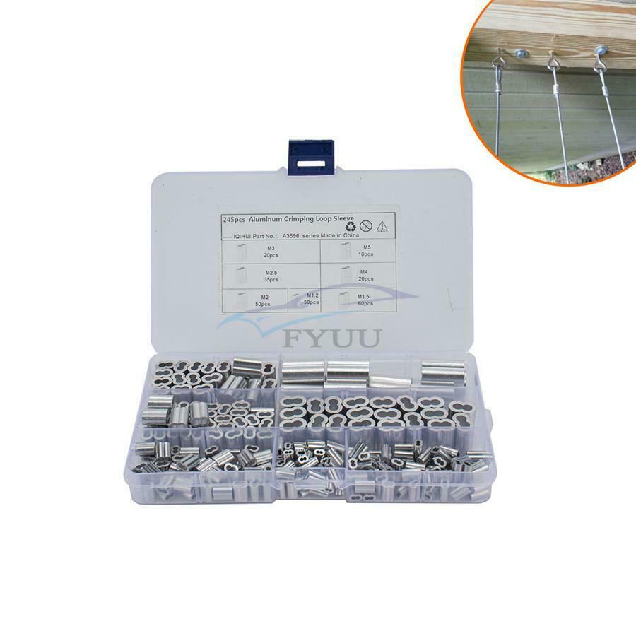 245x Universal 7 Size Aluminum Crimping Ring Sleeve Wire Rope Kit M1.2 / 3/4 / 5
