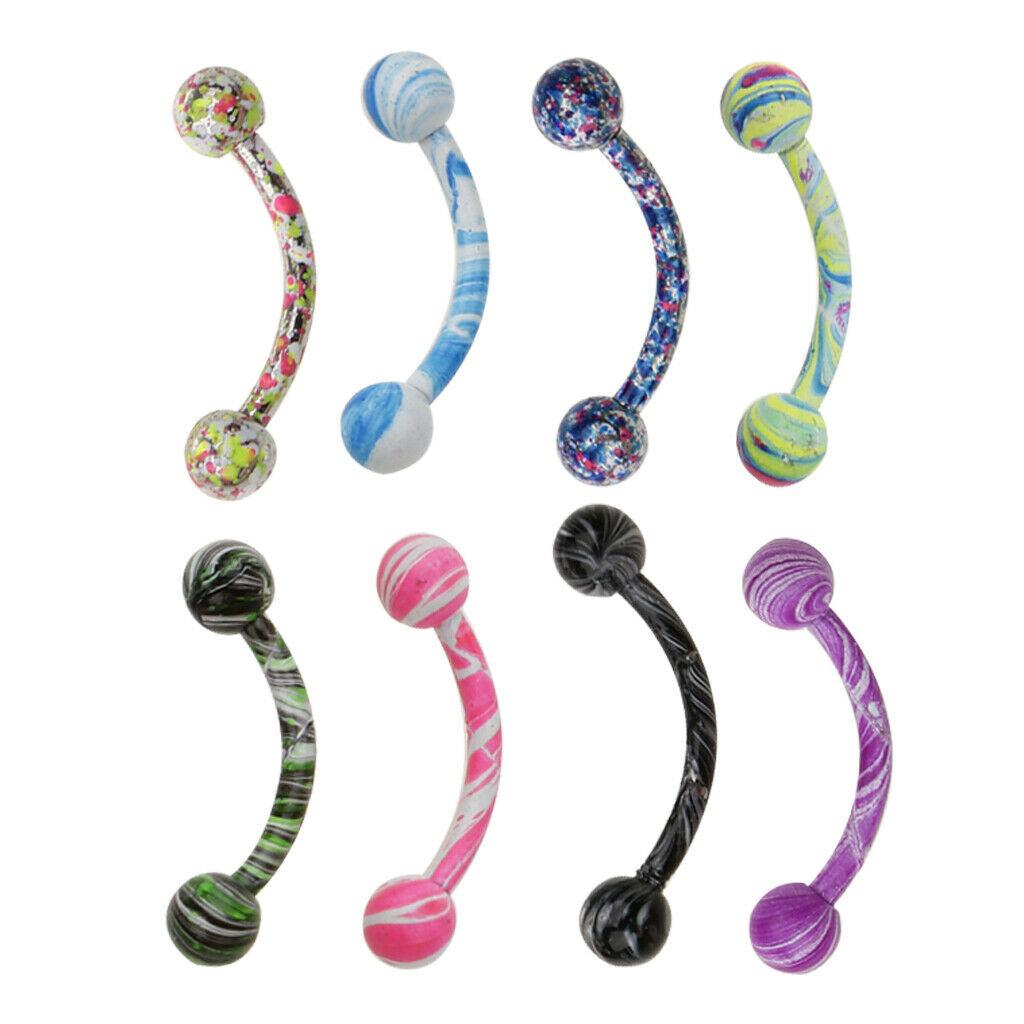 8pcs Stainless Steel Ball Curved Barbell Lip Stud