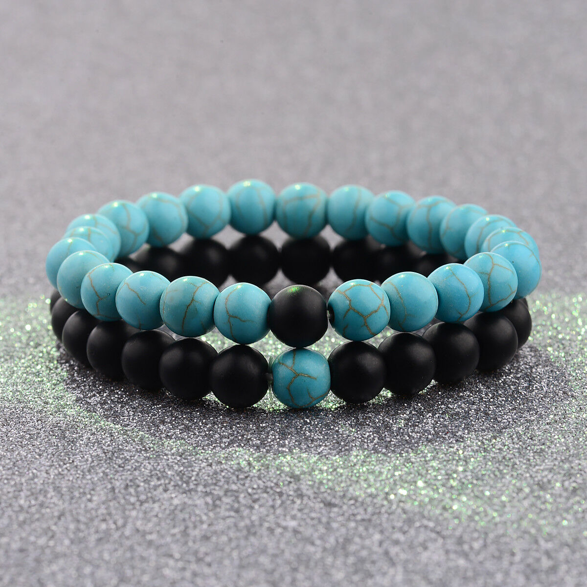 Couple His&Hers Distance Bracelets Lava Bead Turquoise Matching YinYang Jewelry