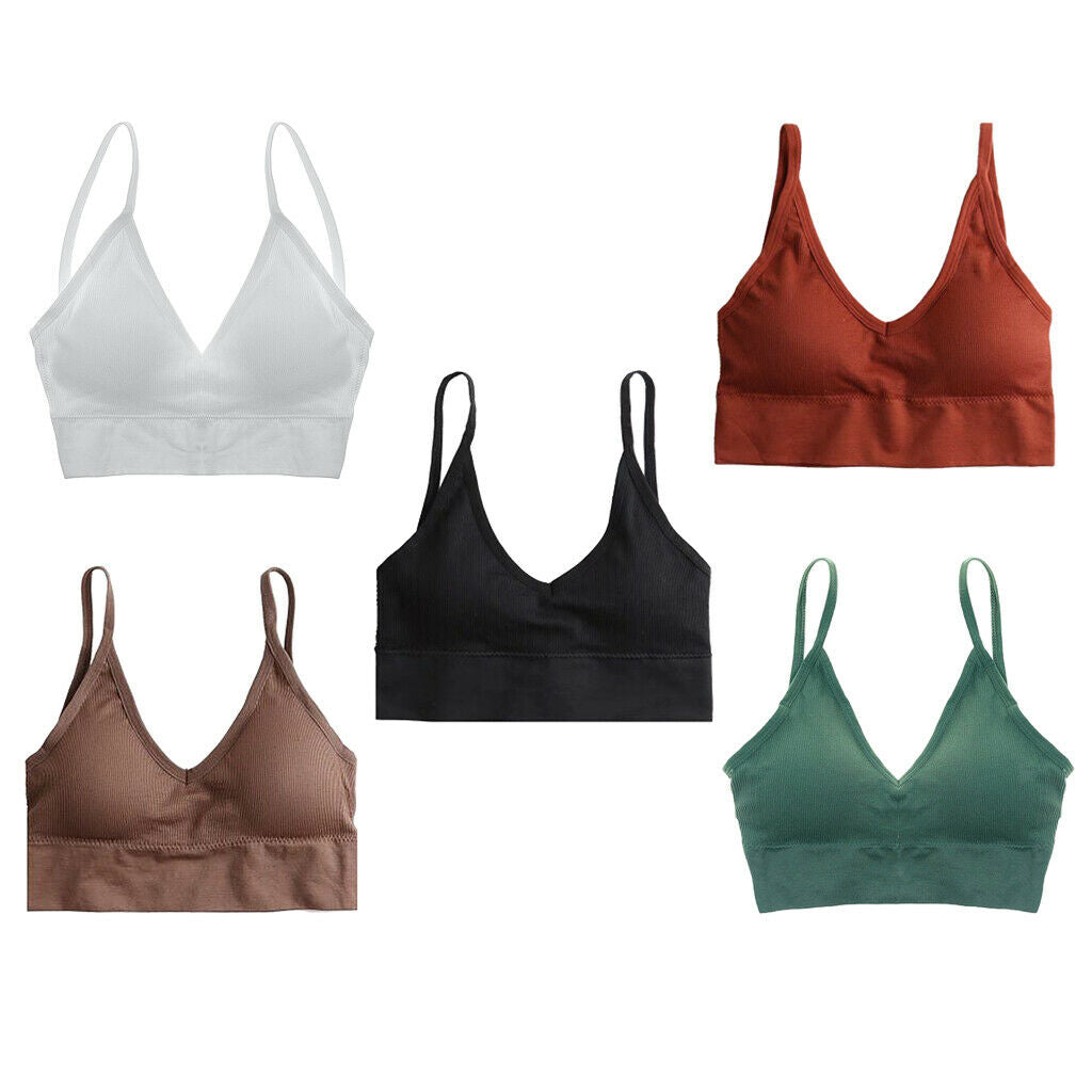 5x Womens Nylon V Neck Padded Bralette Comfort Bra Bustier Yoga Bra Set