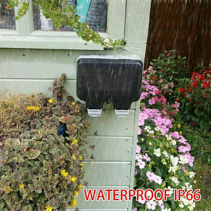 Power Electric Socket Switch 2 Gang Weatherproof Outdoor Garden Plug Cover Box