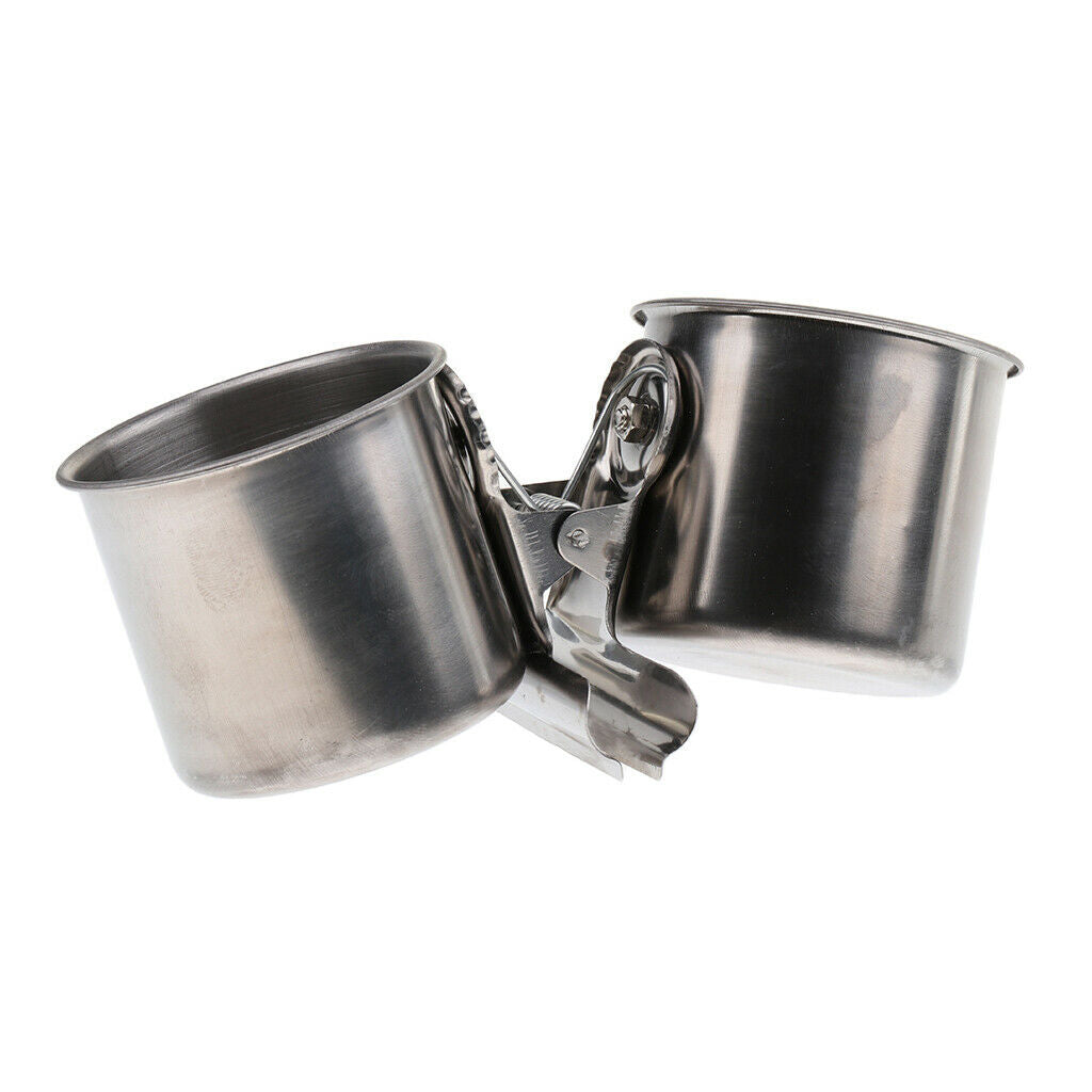 Food water feeding bird double cup with clip stainless steel