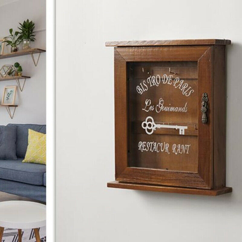 Wooden Key Box Cabinet Wall Mounted Keys Hooks Storage Holder With 6 HooksBDAU