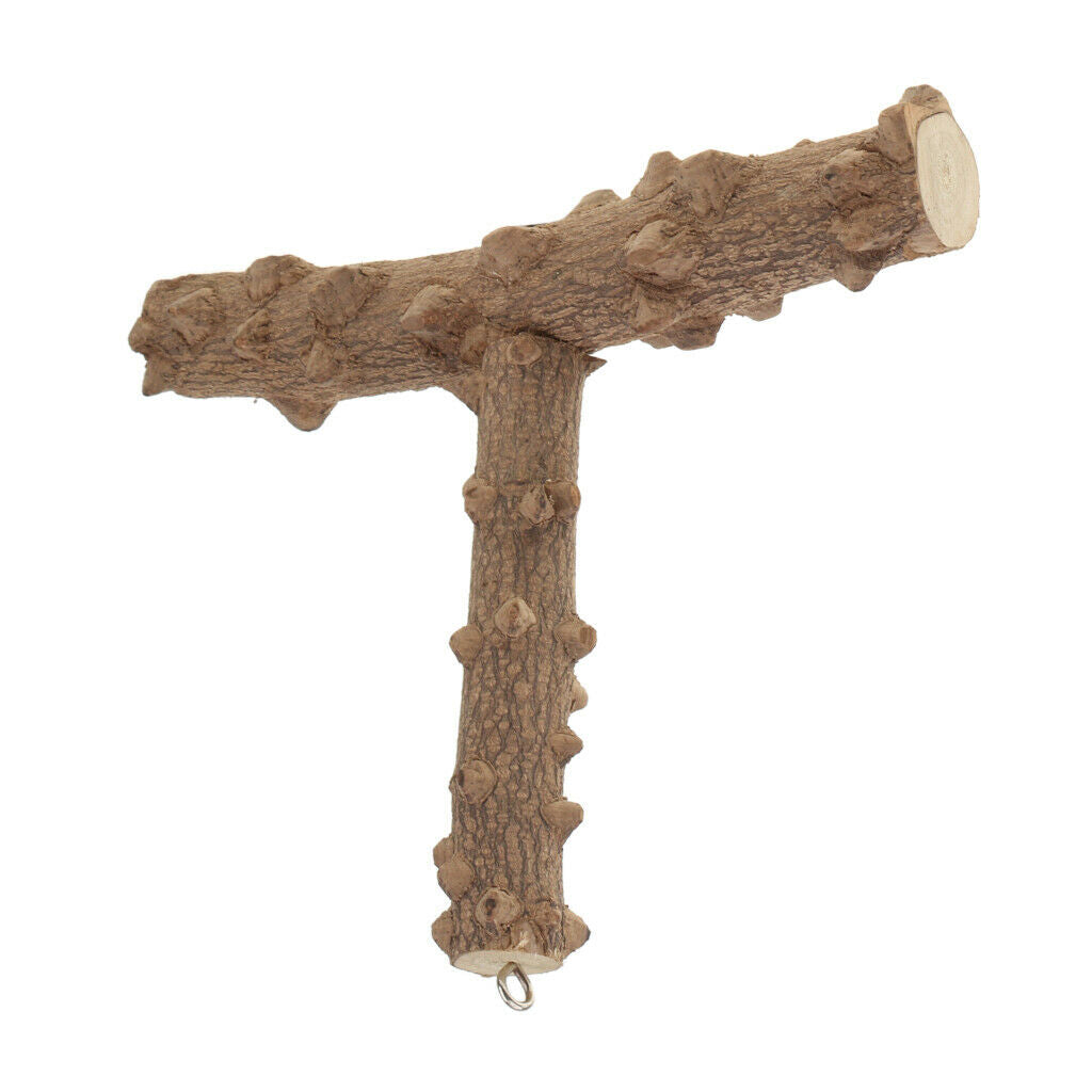 T-shape Wood Pet Parrot Perch Stand with Buckle, Outside/Cage Attachment