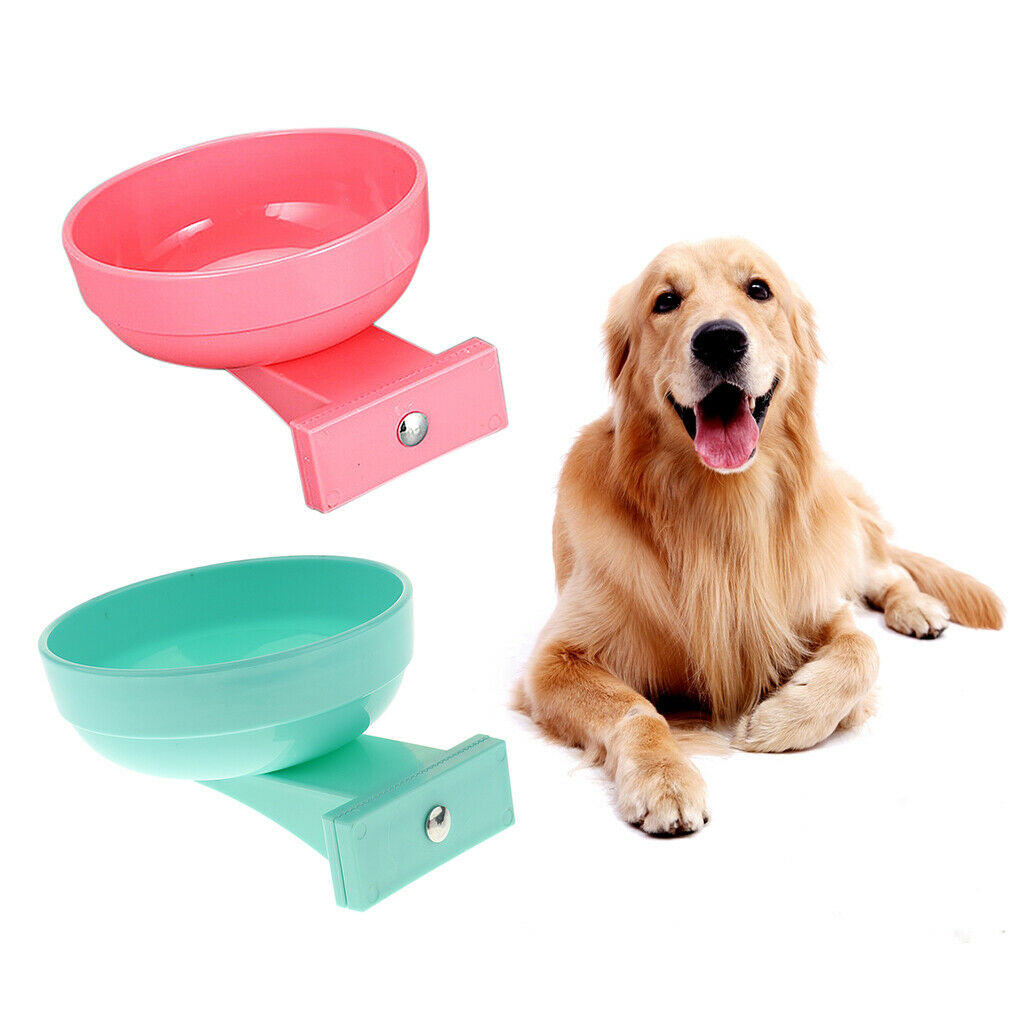 Pet Dog Cat Bowl Hang Stationary Cage Bowl Plastic Detachable Dog Bowl Pink