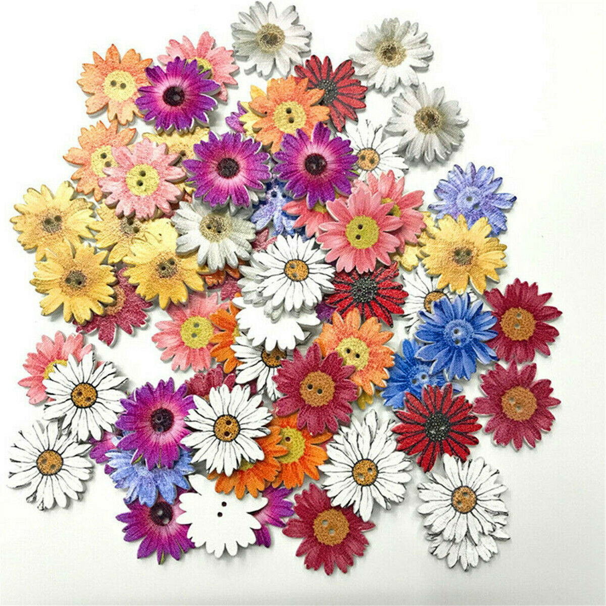 50pcs Wooden Buttons Sewing 2-holes Scrapbooking Button Crafts Flower Shape DIY