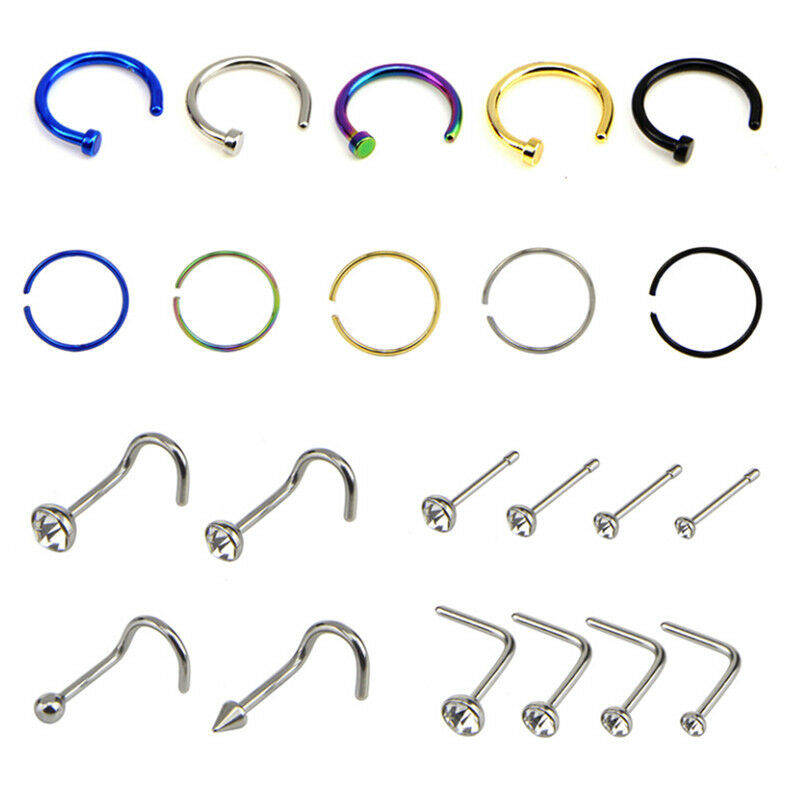 22x Stainless Steel Hinged Segment Nose Hoop Ring Bone Studs Body Piercin.l8
