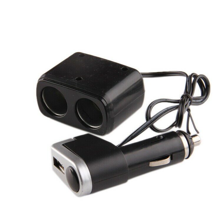 Black Car Cigarette Lighter Socket USB Charger Splitter 12V Power Adapter