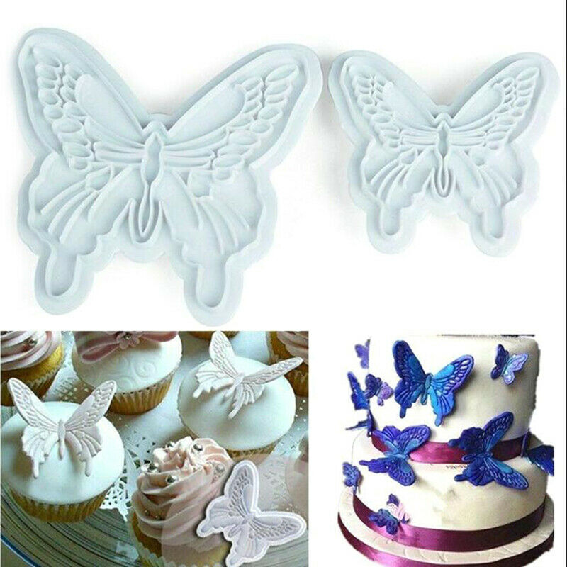 2x/Set Butterfly Cake Fondant Sugarcraft Mould Cookie Plunger Cutter Mold.l8