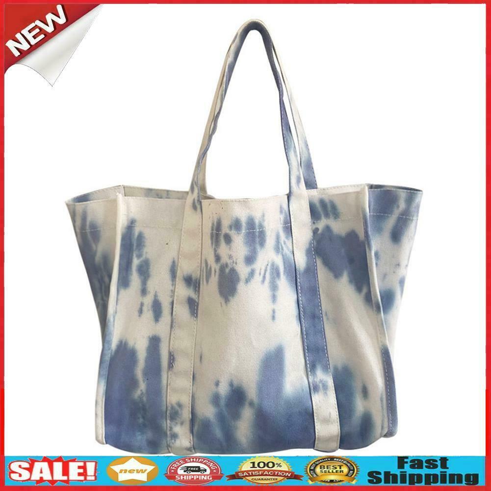 Ladies Large Capacity Canvas Tie Dye Underarm Bags Fashion Tote Handbags @