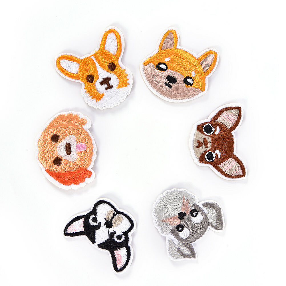 6Pc Dog Embroidered Patch Iron On Sewing Applique Badge Clothes Stickers C.l8