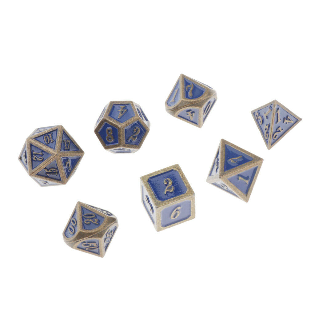 Set of 7pcs Polyhedral Metal Dice Standard Size for Pathfinder RPG Games