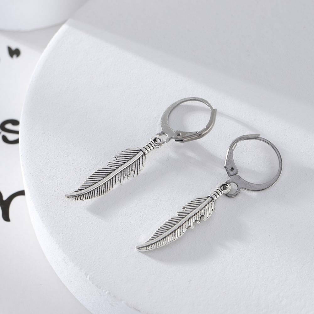1 Pair Feather Pendant Hoop Earrings Jewelry Dangle Earring Jewelry Men Women