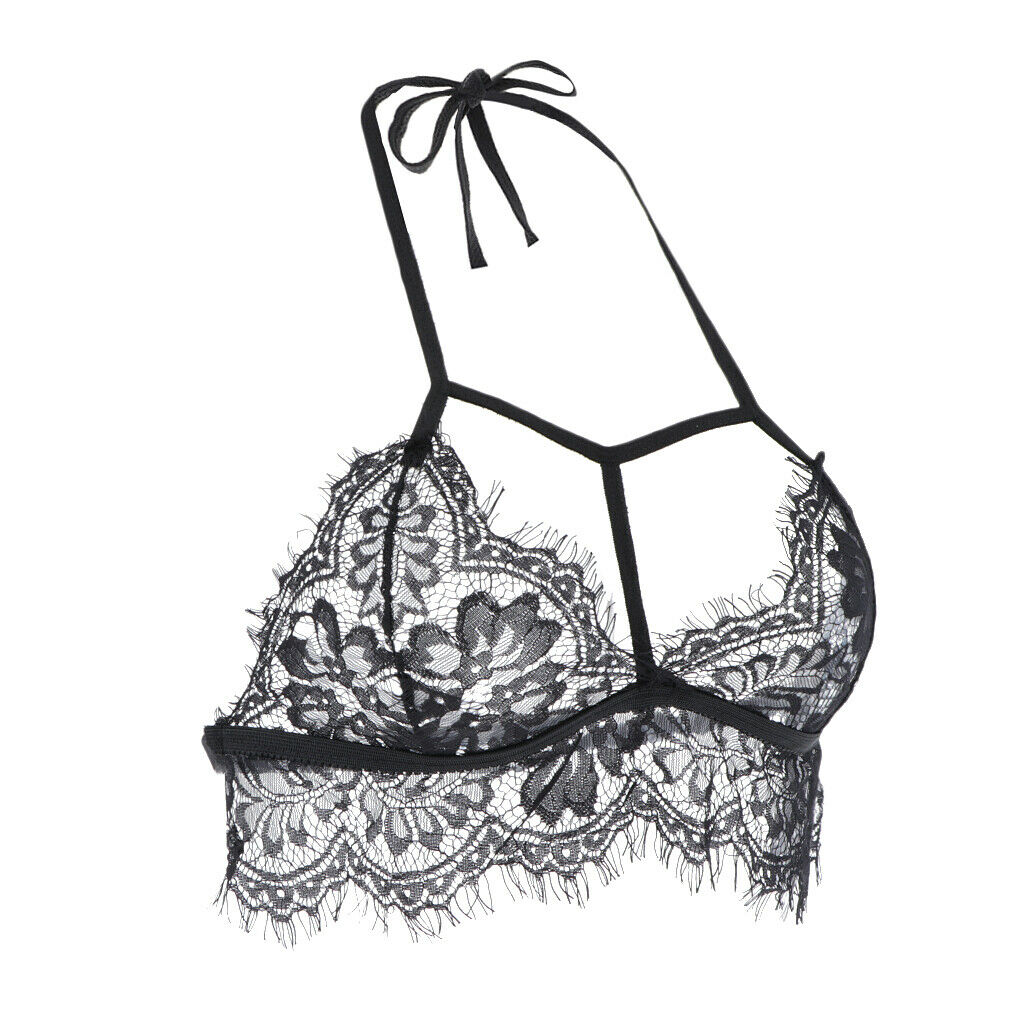 Women's Lace Hollow Perspective Bra Bikini Swimsuit Beach Swimwear Tops S