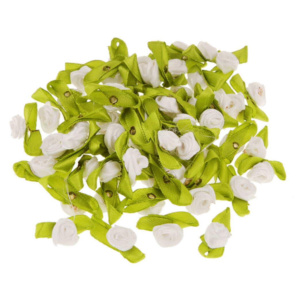 100x Ribbon Rose Head With Leaf Artificial