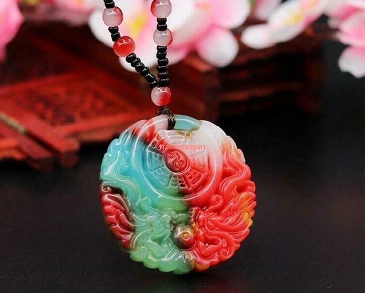 Jadeite Dragon Pendant Bagua Jewelry Amulet Gifts Jade Necklace Natural Color