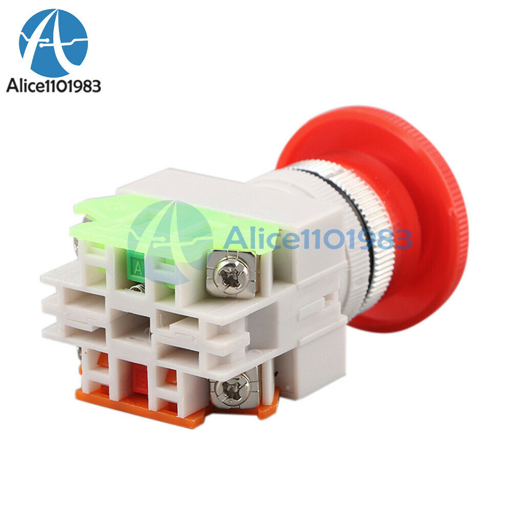 5PCS AC 660V 10A Mushroom Cap 1NO 1NC DPST Emergency Stop Red Push Button Switch