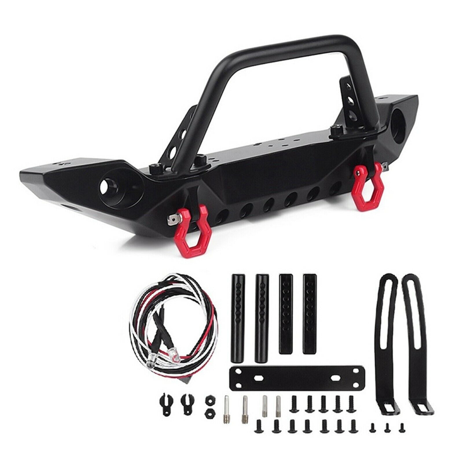 Metal Front Bumper and 2 LED Lights for Axial SCX10 II III Vehicles Crawler