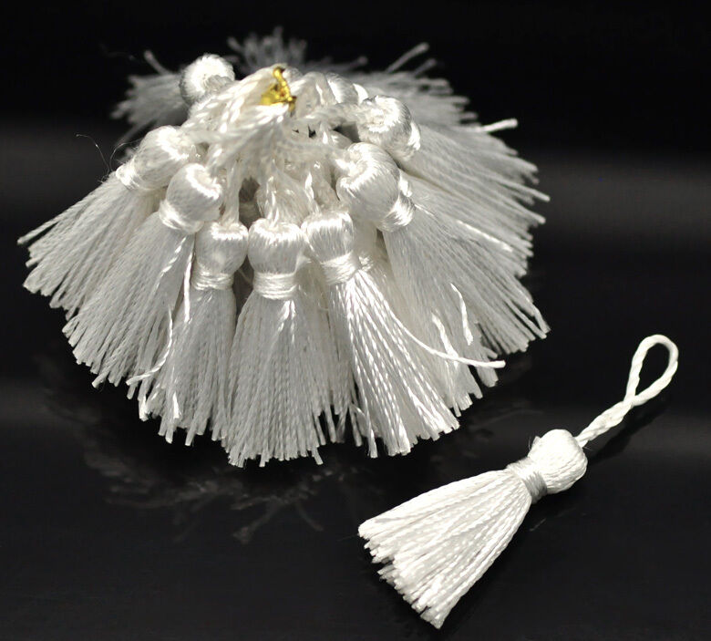 100pcs White Silky Tassels Pendant 4.5-5CM Sewing Craft Supply Curtain Deco