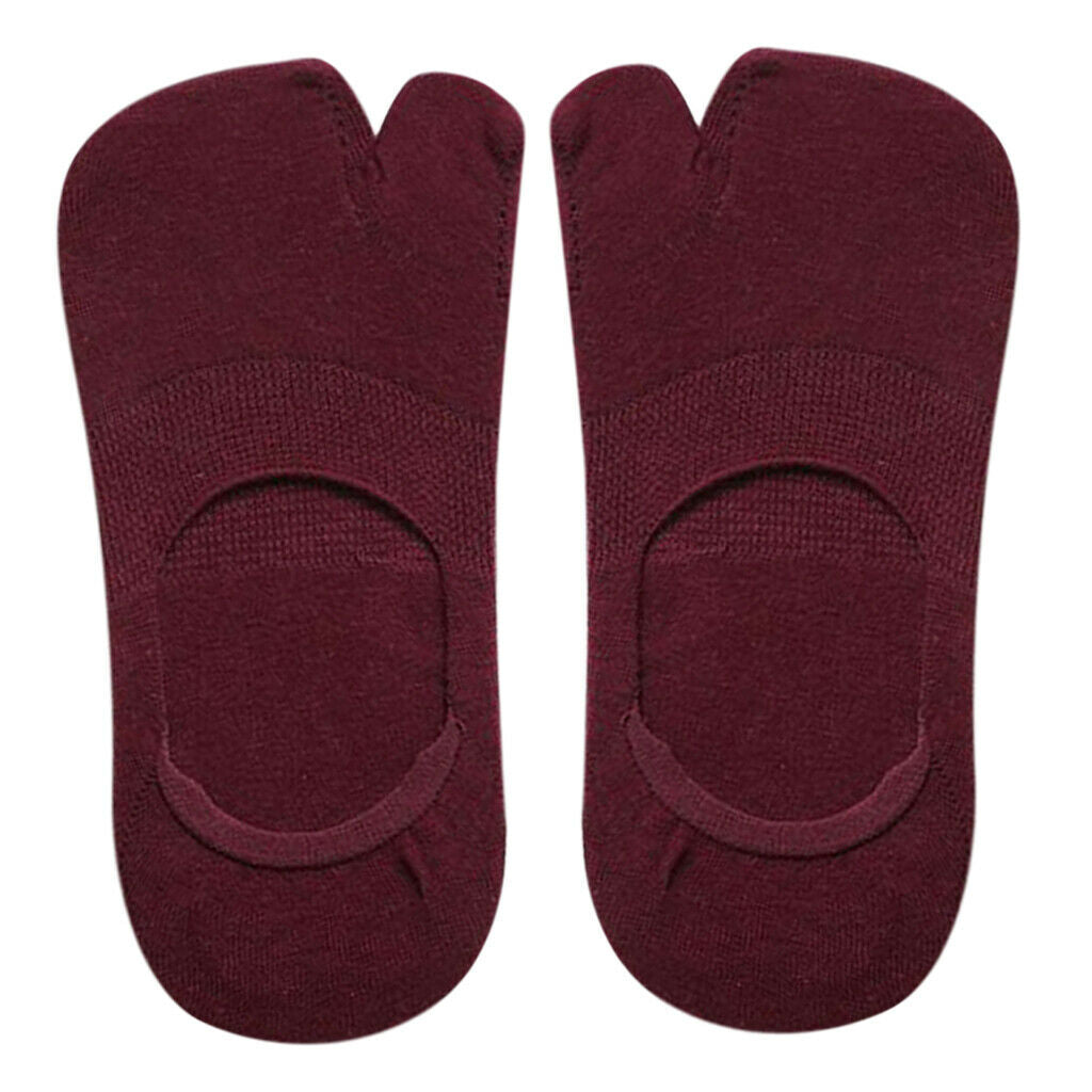 1 Pair Womens Thin Cotton Tabi Split Toe Socks Low Cut Boat Socks Wine Red