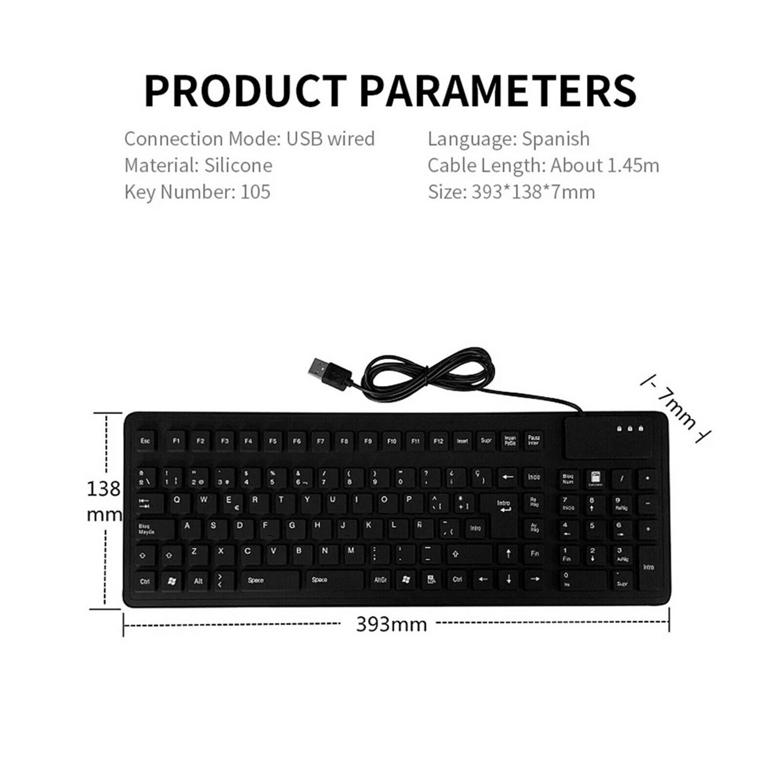 Waterproof Silicone Spanish Keyboard USB Wired Foldable Keyboard for Desktop