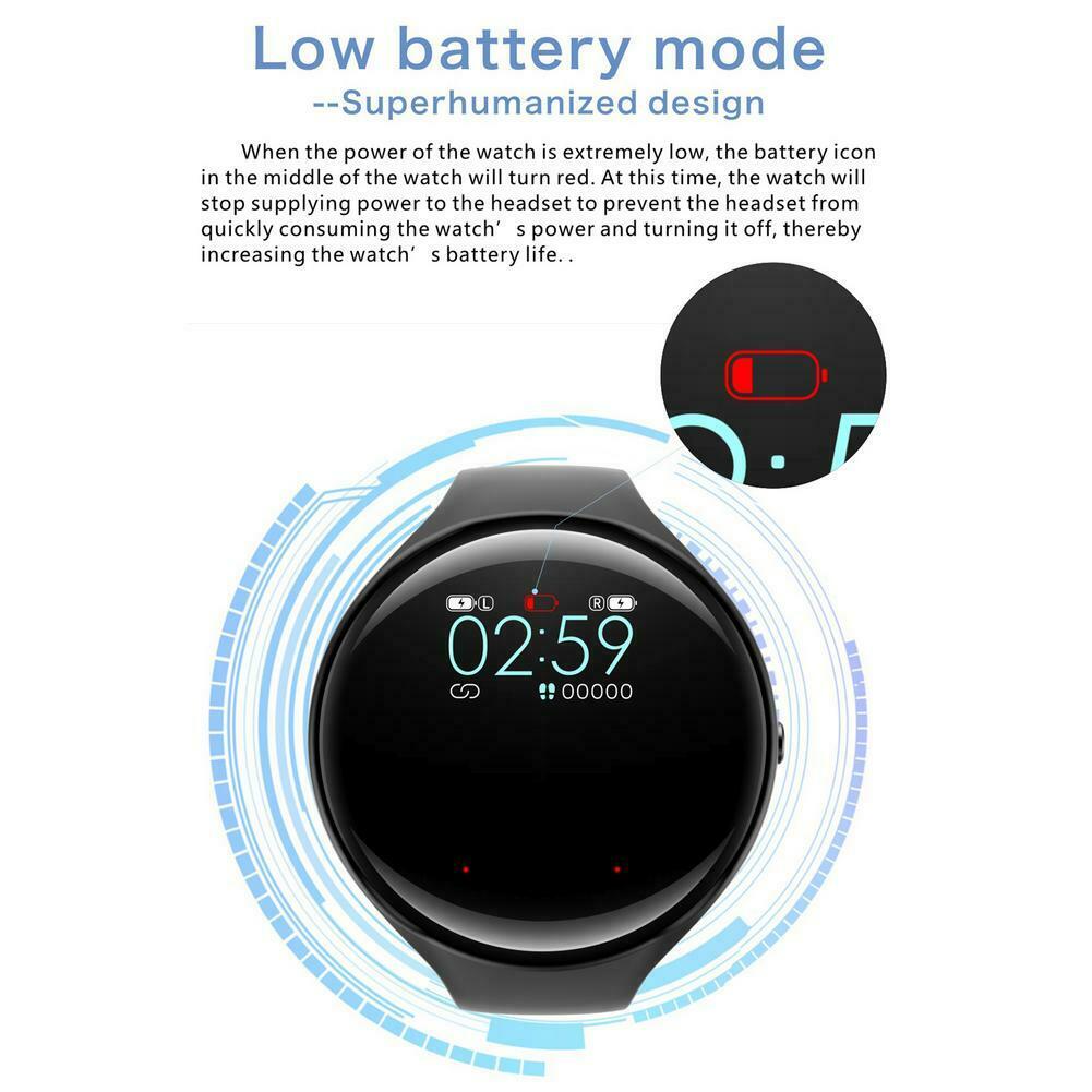 2 in 1 Smart Watch W/Earbuds Adjustable Bluetooth Headset Wireless Earphones Set