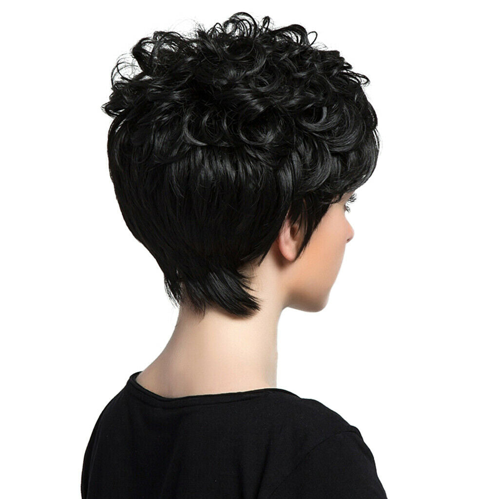 Short Curly Black Wigs Women's Curly Ends Short Fiber Wig With Layered Bangs