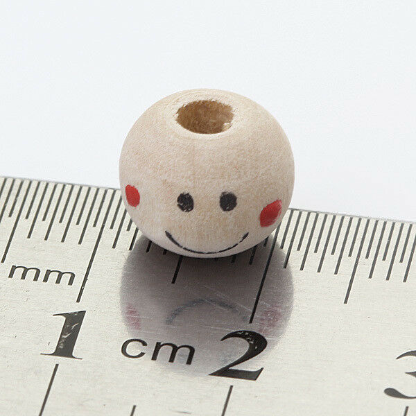 40pcs 10mm Wooden  Face Ball Spacer Beads DIY Craft Jewelry