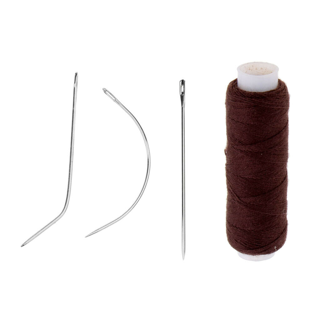 2Pcs Weaving Sewing Thread & 6pcs Needles for Making Wig Hair Weft Jeans