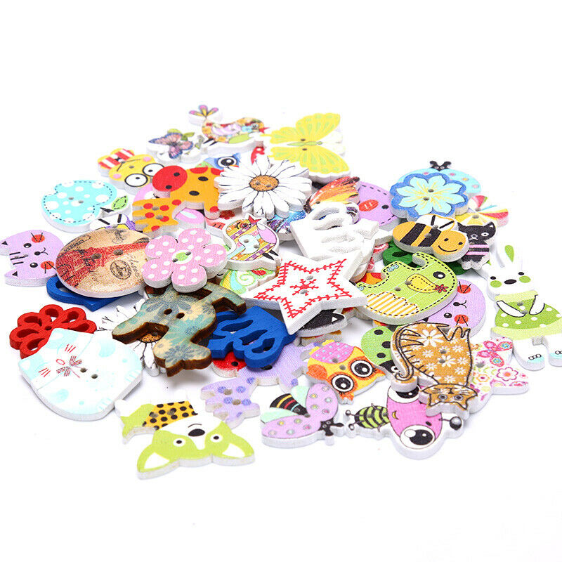 50pcs Mixed Animals Wooden Buttons Scrapbooking Crafts DIY Children Button De_DD