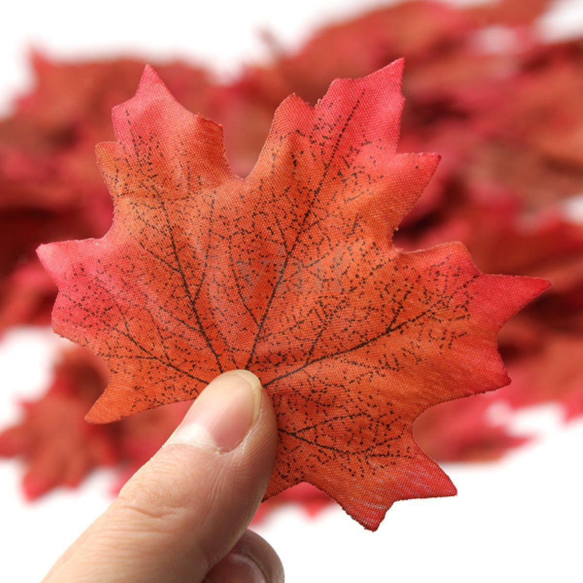 100x Artificial Maple Leaf Fall Autumn Leaves Craft Costumes Decor Orange