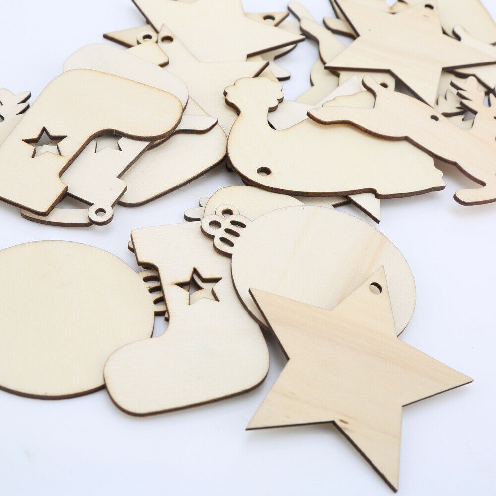 Unfinished Wooden Ornaments Christmas Wood Board Pendant Hanging DIY Decors New
