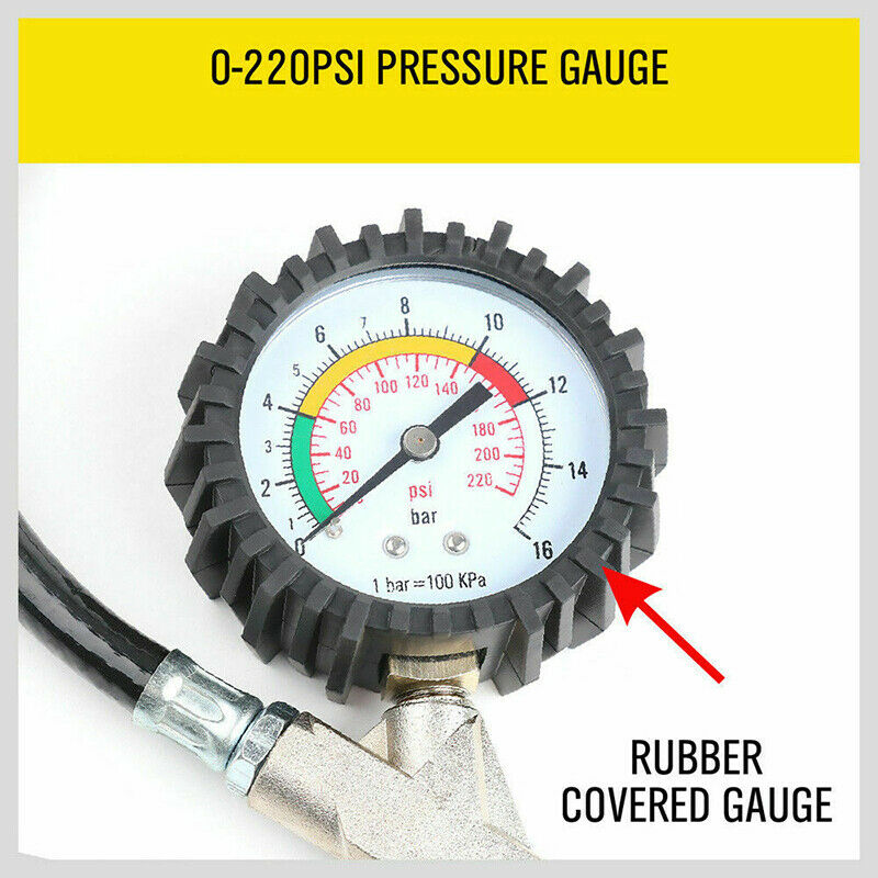 220PSI Car Tyre Inflator with Air Pressure Gauge For Compressor PSI BAR Air BDD