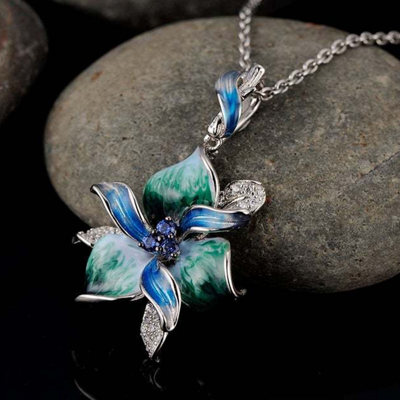 Women Rhinestone Inlaid Enamel Flower Pendant Necklace Earrings Ring Gift