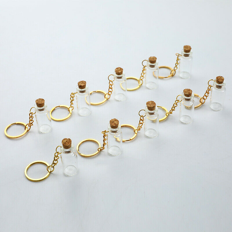 5pcs Mini Glass Bottle Vial Tube Potion Perfume Cork Jars Wish Pendant CharmFCA