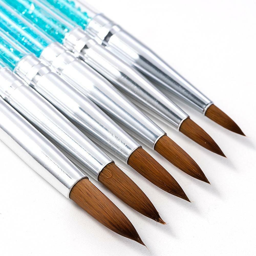 6pc/set Pure Kolinsky Sable Acrylic Nail Brush Crimped Metal Round Handle
