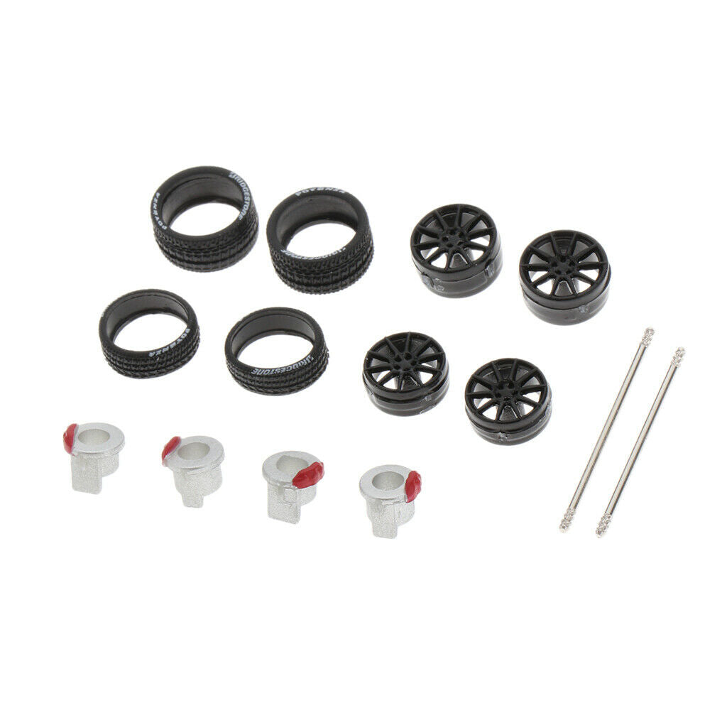 4pc 64th Wheels Rims Hub w/ Brake for Tomica Car Kids Toys Collection Black