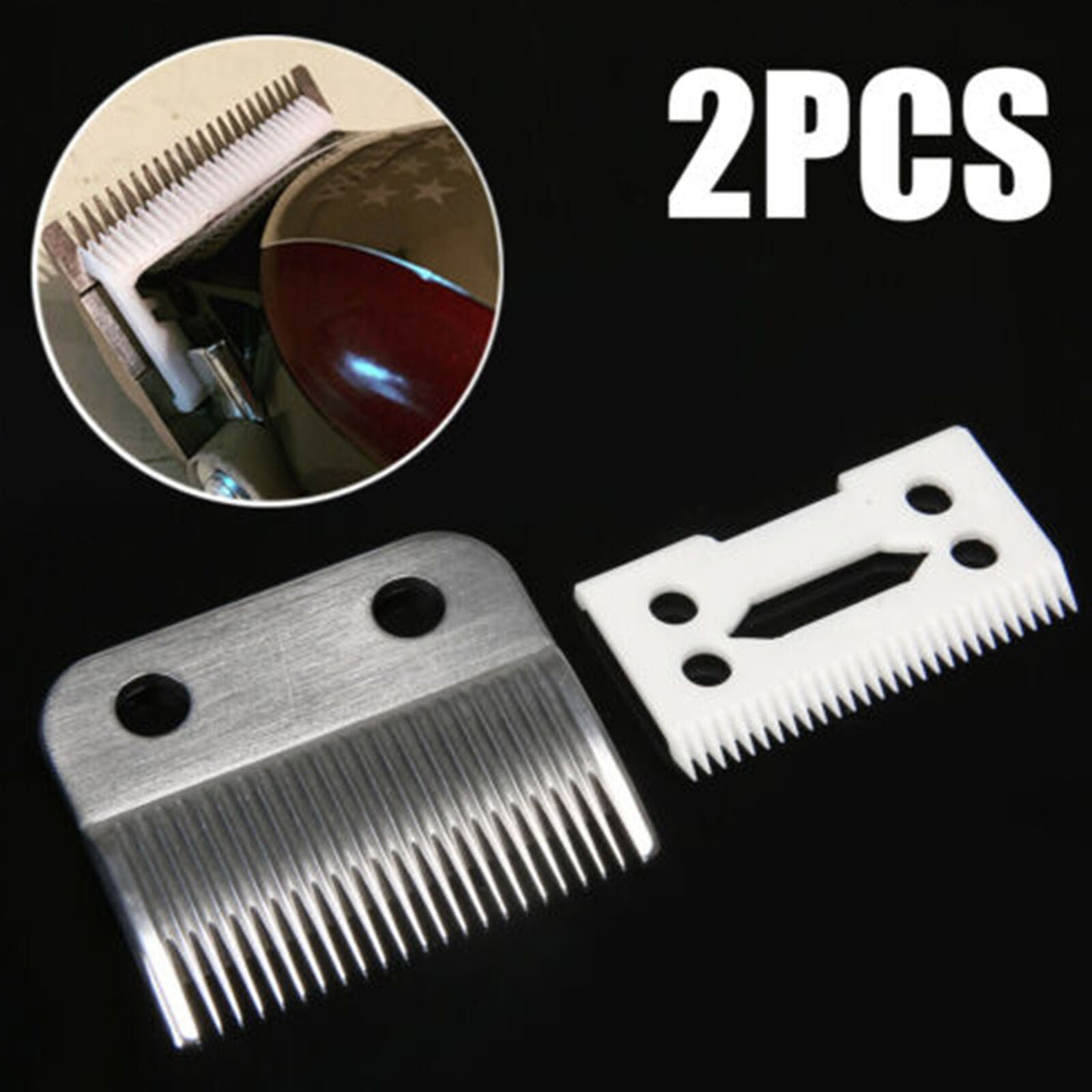 2pcs Ceramic Blade Cutter + Metal Bottom Replacement For Wahl Shear Clipper