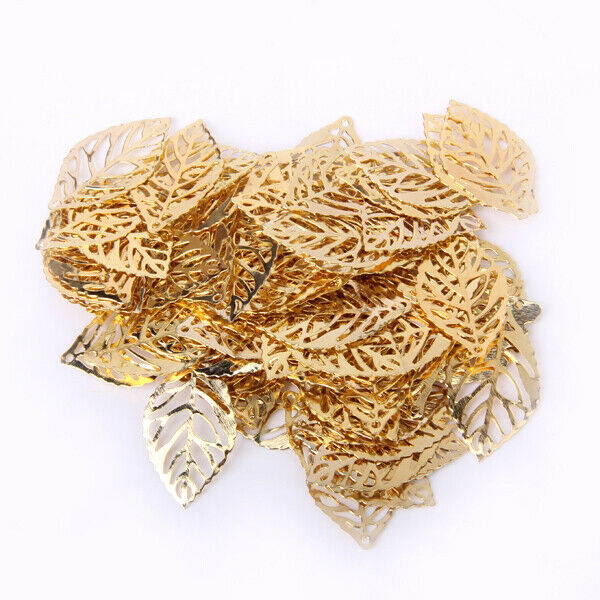 2X 100pc Alloy Golden Pierced Tree Leaf Findings For Jewelry Making Connetor