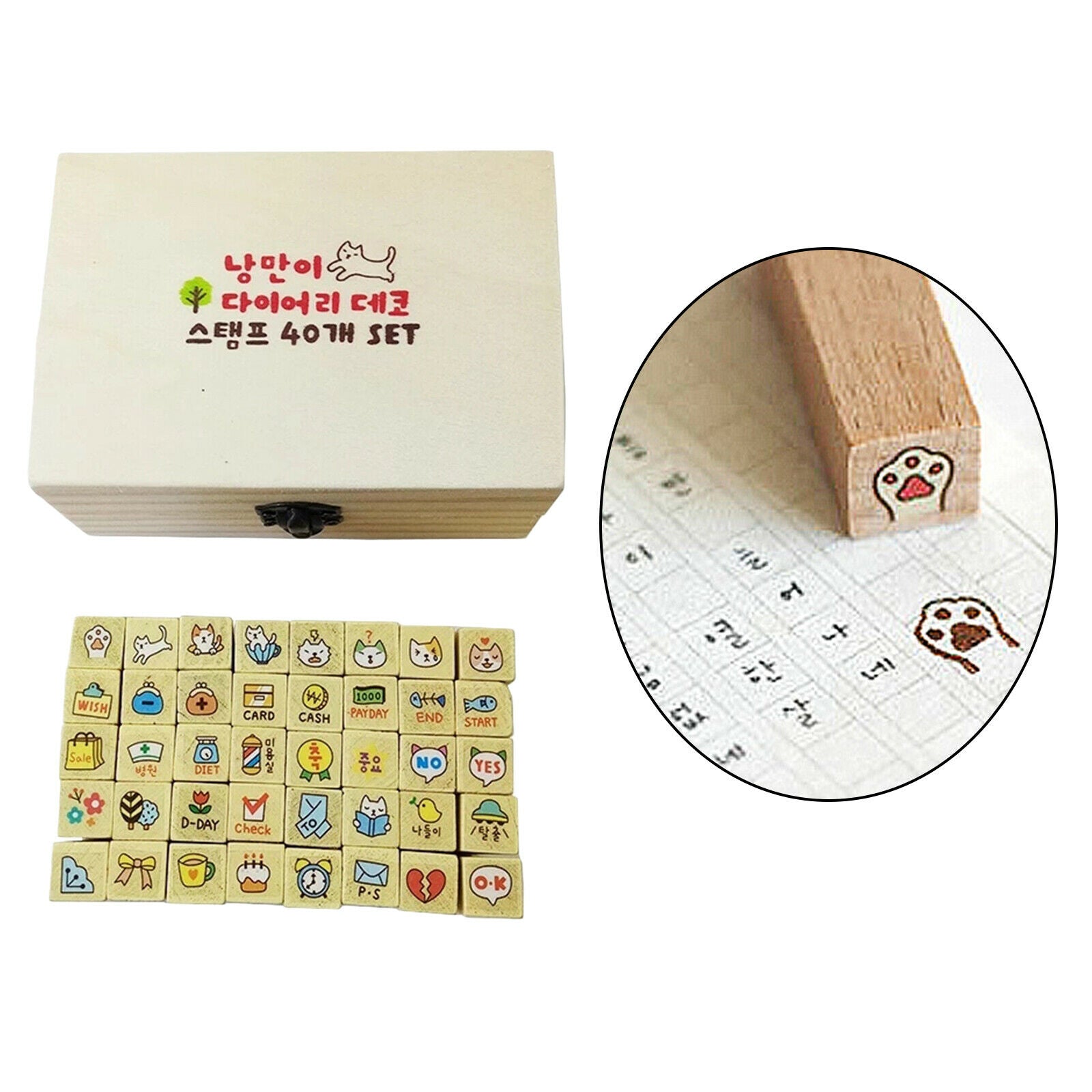 40 PIECES RUBBER CARTOON STAMP CATS WOODEN BOX SET, Invitation Cards,